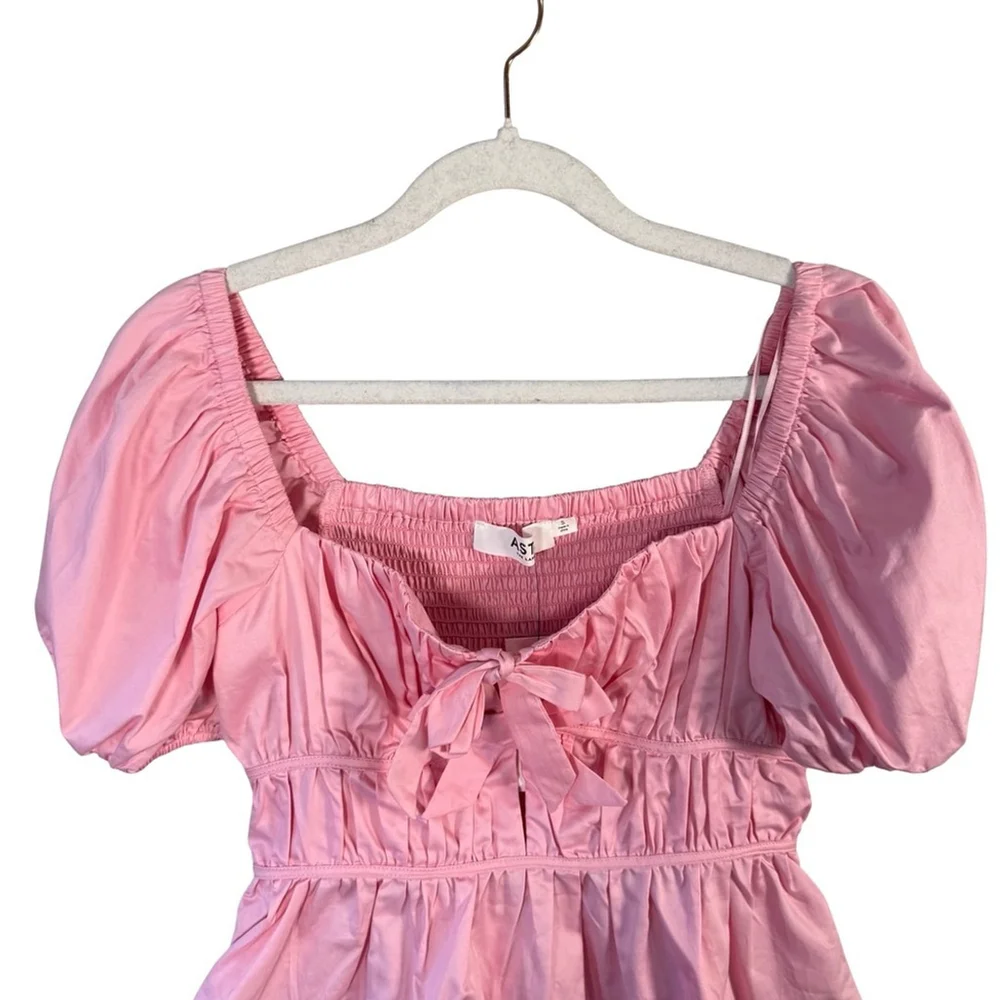 Astr The Label Smocked Pink Puff Peplum Sleeve Blouse Size S Cottagecore Boho